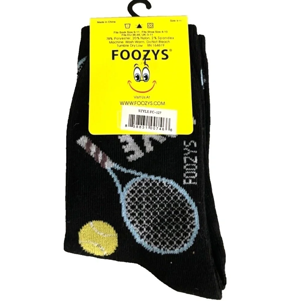 Foozys‎ Women's Crew Socks: Tennis; Black; Women's Size 9-11